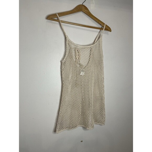 Wild Fable Womens Medium Mesh fishnet Swim coverup  beige tassel tie back Dress - Picture 3 of 6